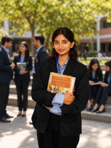 Student at one of the top 10 degree colleges in Bangalore offering undergraduate programs in BBA, B.Com and BCA with industry-focused learning.