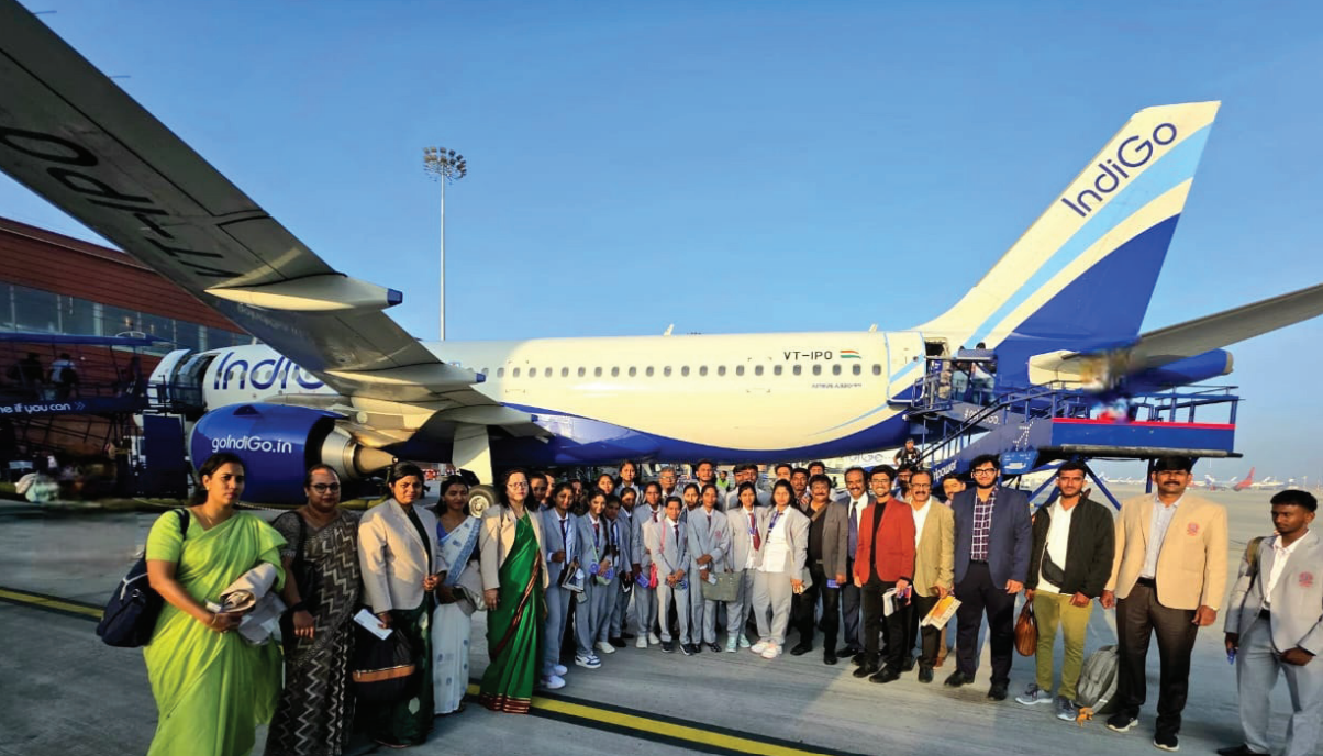 Students from one of the best MBA colleges in Bangalore participating in an international industrial visit for global business exposure.